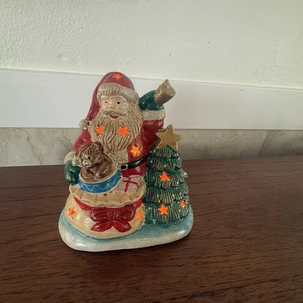 Santa Decoration Ceramic Vintage Christmas‎ Village Toy Bag Teddy Bear.